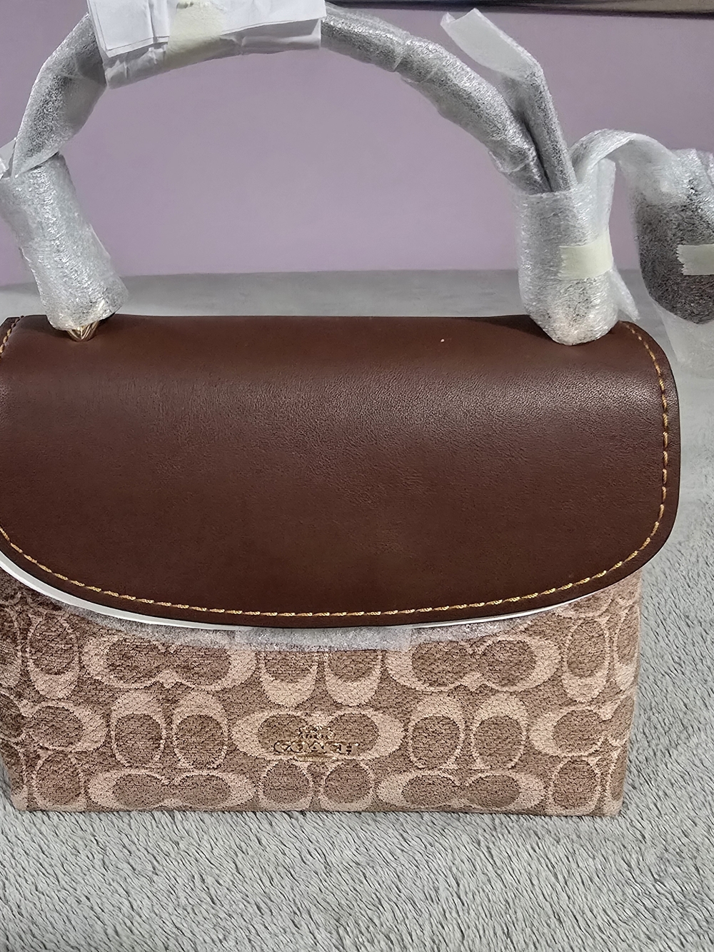 Coach Brown Leather Flap Signature Canvas Satchel